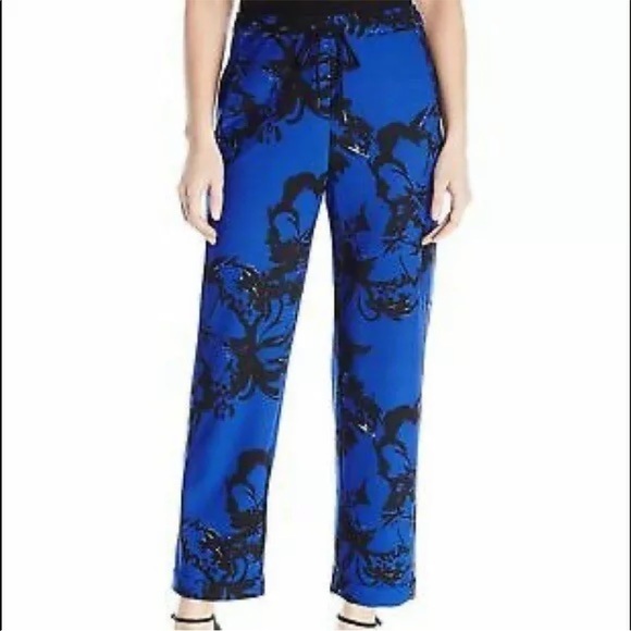 Lysse Womens Crepe Surf Pants Royal Blue Floral Print Drawstring Pants Size S - Picture 1 of 6